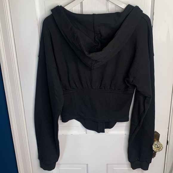 Akira Throw It Back Corseted Goth Black Hoody Punk Top Sweatshirt W-762 Sz S - Picture 8 of 9